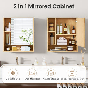Wall Mounted, Bathroom Cabinet with Mirror Single Door-Natural view 9
