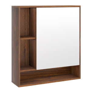 Wall Mounted, Bathroom Cabinet with Mirror Single Door-Walnut