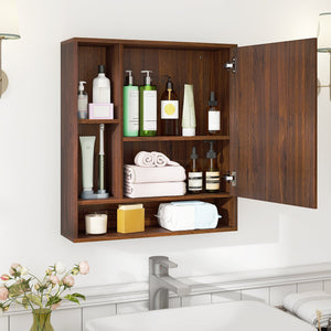 Wall Mounted, Bathroom Cabinet with Mirror Single Door-Walnut view 3