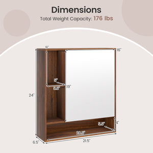 Wall Mounted, Bathroom Cabinet with Mirror Single Door-Walnut view 5