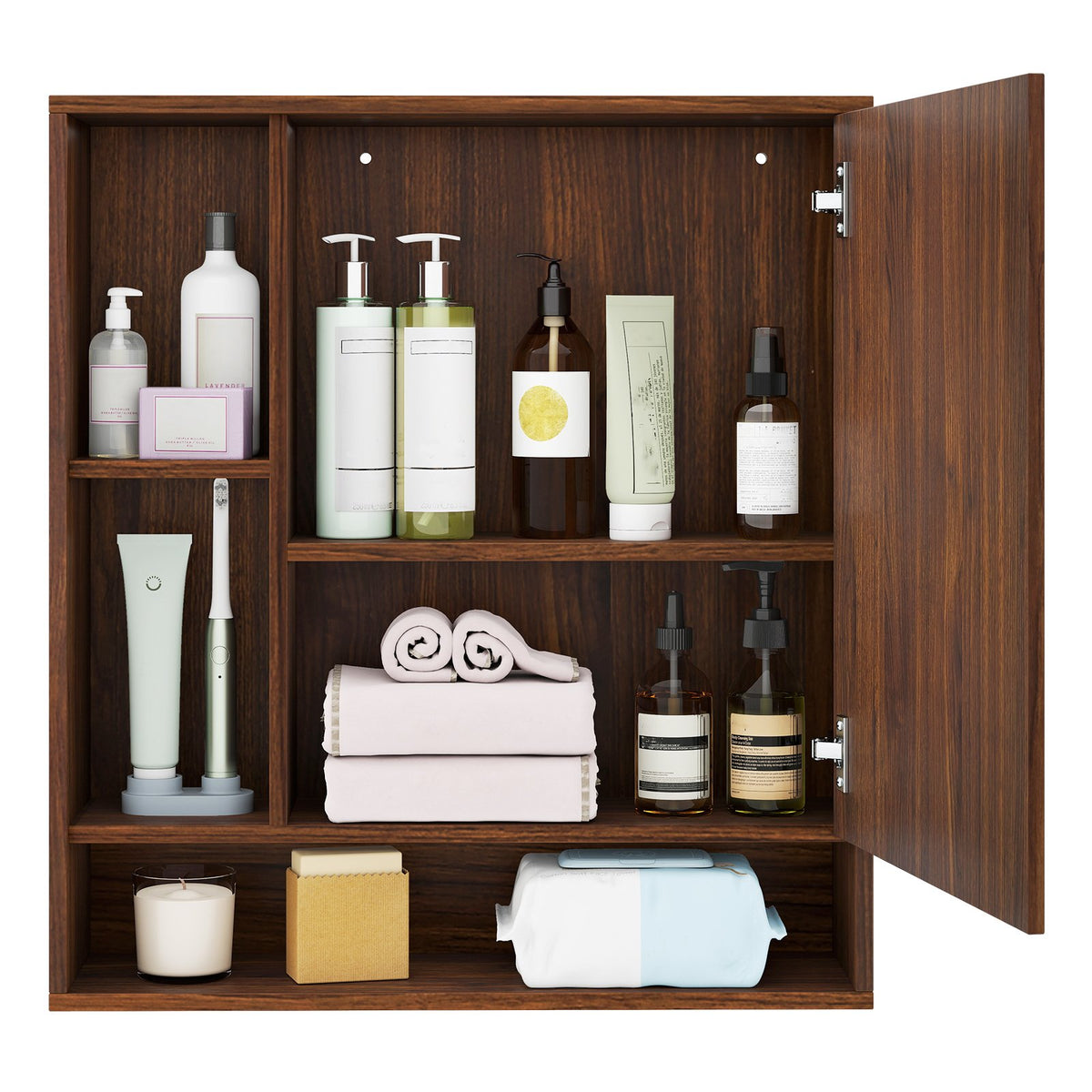 Wall Mounted, Bathroom Cabinet with Mirror Single Door-Walnut view 7