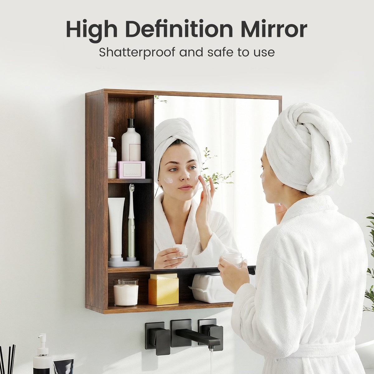 Wall Mounted, Bathroom Cabinet with Mirror Single Door-Walnut view 8