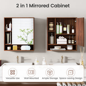 Wall Mounted, Bathroom Cabinet with Mirror Single Door-Walnut view 9