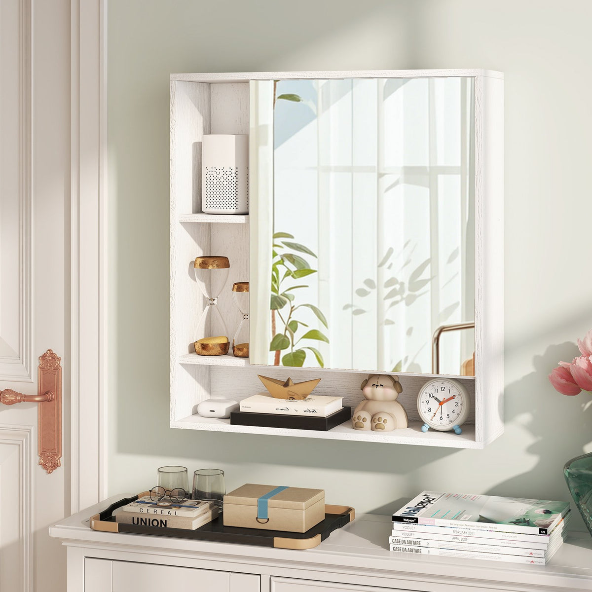 Wall Mounted, Bathroom Cabinet with Mirror Single Door-White view 2