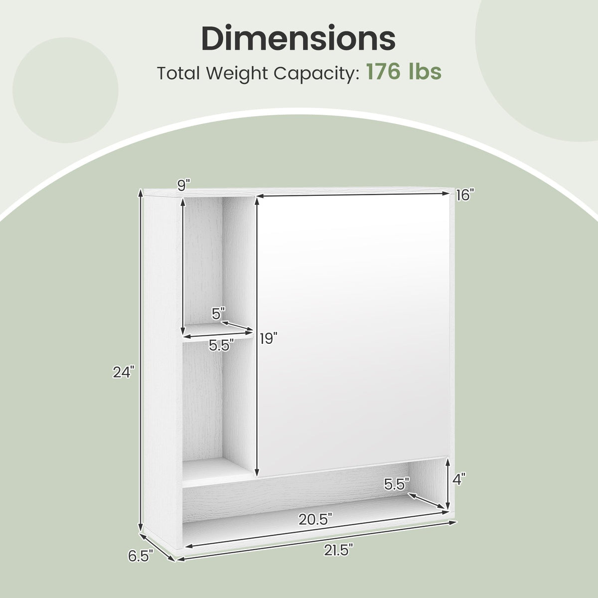 Wall Mounted, Bathroom Cabinet with Mirror Single Door-White view 5