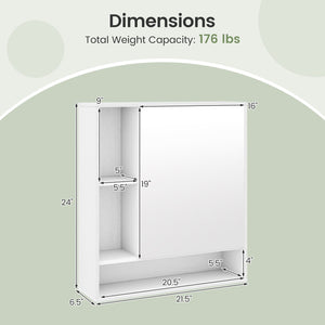 Wall Mounted, Bathroom Cabinet with Mirror Single Door-White view 5