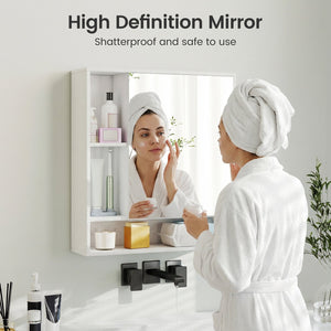 Wall Mounted, Bathroom Cabinet with Mirror Single Door-White view 8