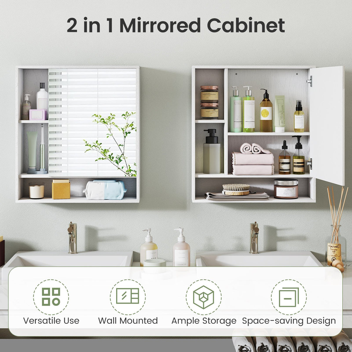 Wall Mounted, Bathroom Cabinet with Mirror Single Door-White view 9