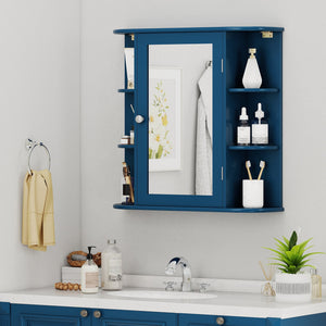Wall-Mounted Bathroom Mirror Cabinet with Storage Shelves-Blue view 2
