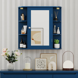 Wall-Mounted Bathroom Mirror Cabinet with Storage Shelves-Blue view 6