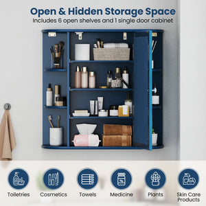 Wall-Mounted Bathroom Mirror Cabinet with Storage Shelves-Blue view 8