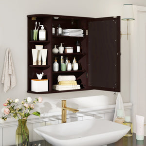 Wall-Mounted Bathroom Mirror Cabinet with Storage Shelves-Brown view 2