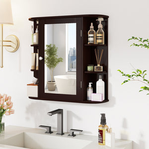 Wall-Mounted Bathroom Mirror Cabinet with Storage Shelves-Brown view 3