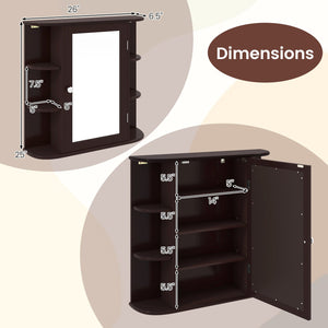 Wall-Mounted Bathroom Mirror Cabinet with Storage Shelves-Brown view 5