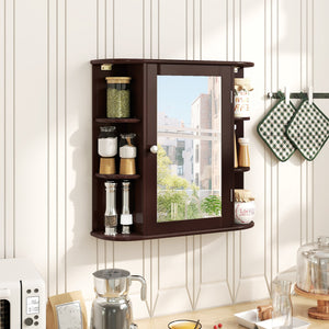 Wall-Mounted Bathroom Mirror Cabinet with Storage Shelves-Brown view 6
