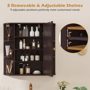 Wall-Mounted Bathroom Mirror Cabinet with Storage Shelves-Brown view 8