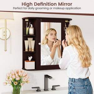 Wall-Mounted Bathroom Mirror Cabinet with Storage Shelves-Brown view 9