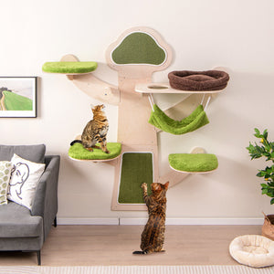 Wall-Mounted Cat Tower Cat Wall Shelves Furniture with Bed-Green view 2