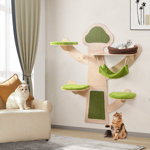 Wall-Mounted Cat Tower Cat Wall Shelves Furniture with Bed-Green view 3