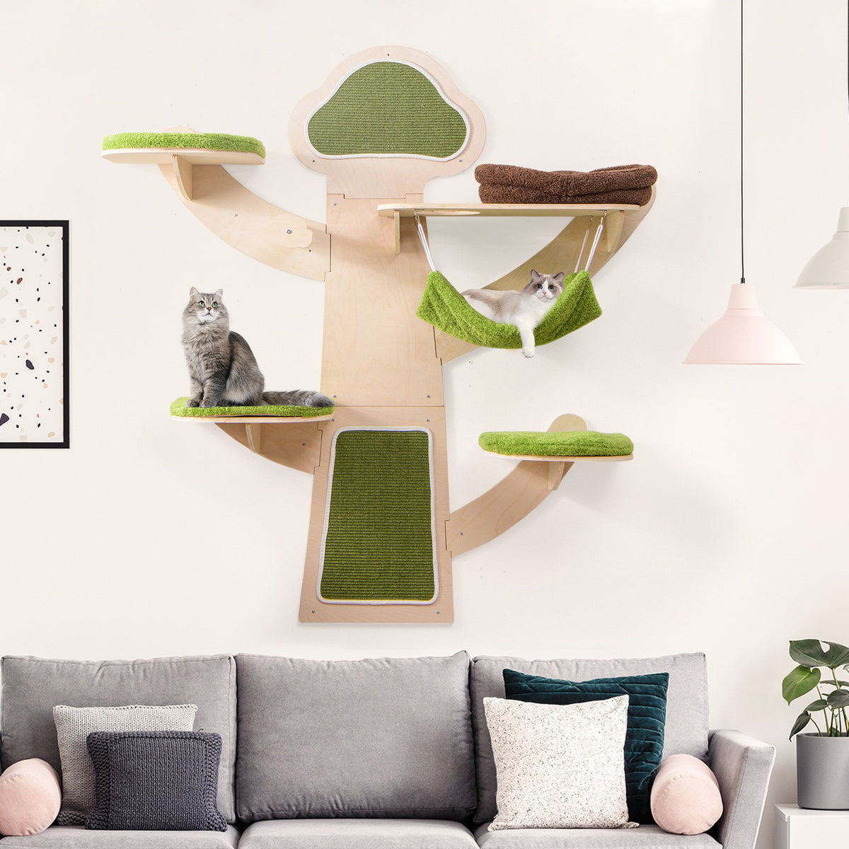 Wall-Mounted Cat Tower Cat Wall Shelves Furniture with Bed-Green view 4