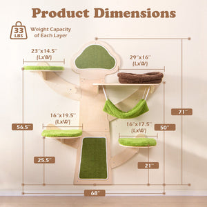 Wall-Mounted Cat Tower Cat Wall Shelves Furniture with Bed-Green view 5