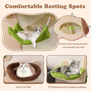 Wall-Mounted Cat Tower Cat Wall Shelves Furniture with Bed-Green view 6
