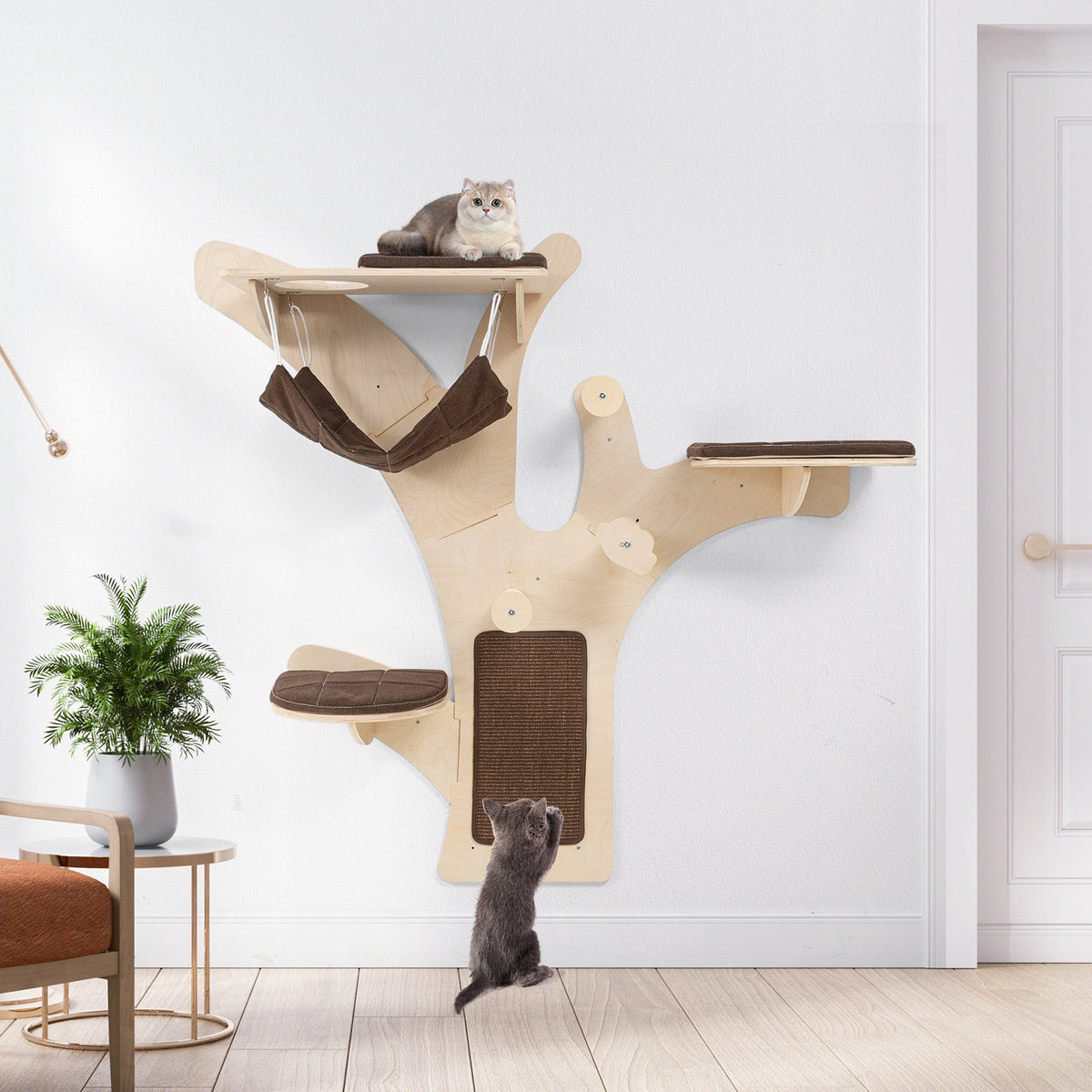 Wall-Mounted Cat Tower Cat Wall Shelves Furniture with Perch-Brown view 3