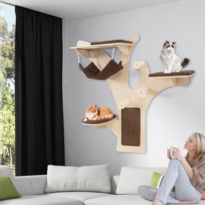 Wall-Mounted Cat Tower Cat Wall Shelves Furniture with Perch-Brown view 4