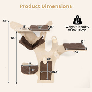 Wall-Mounted Cat Tower Cat Wall Shelves Furniture with Perch-Brown view 5