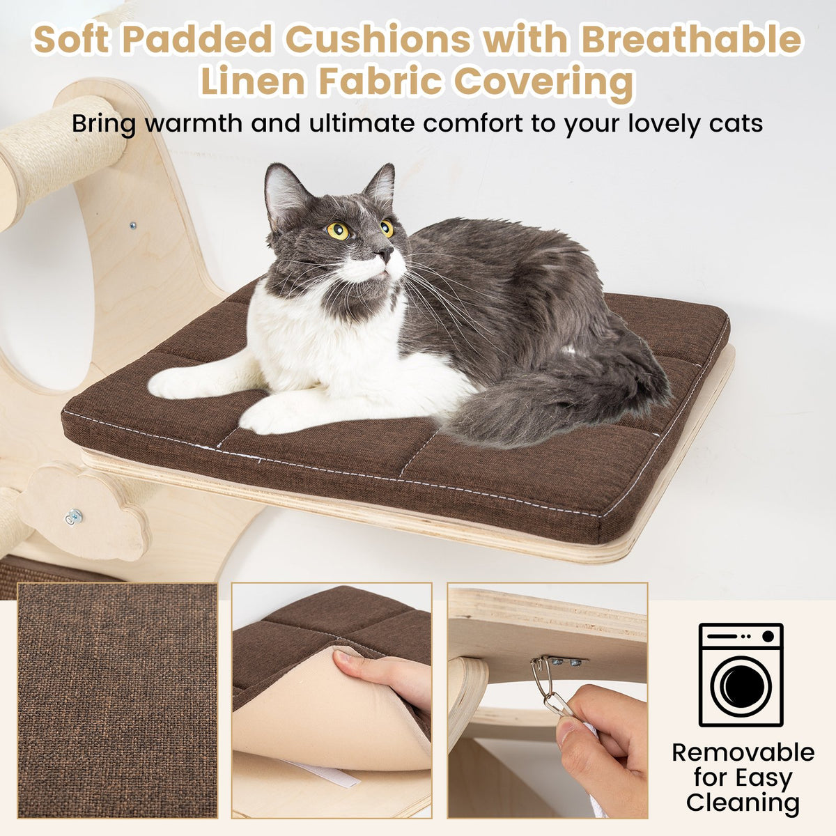 Wall-Mounted Cat Tower Cat Wall Shelves Furniture with Perch-Brown view 9