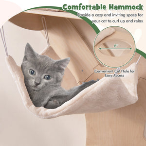 Wall-Mounted Cat Tower with Hammock Platforms and Sisal Scratching Mat-Natural view 7