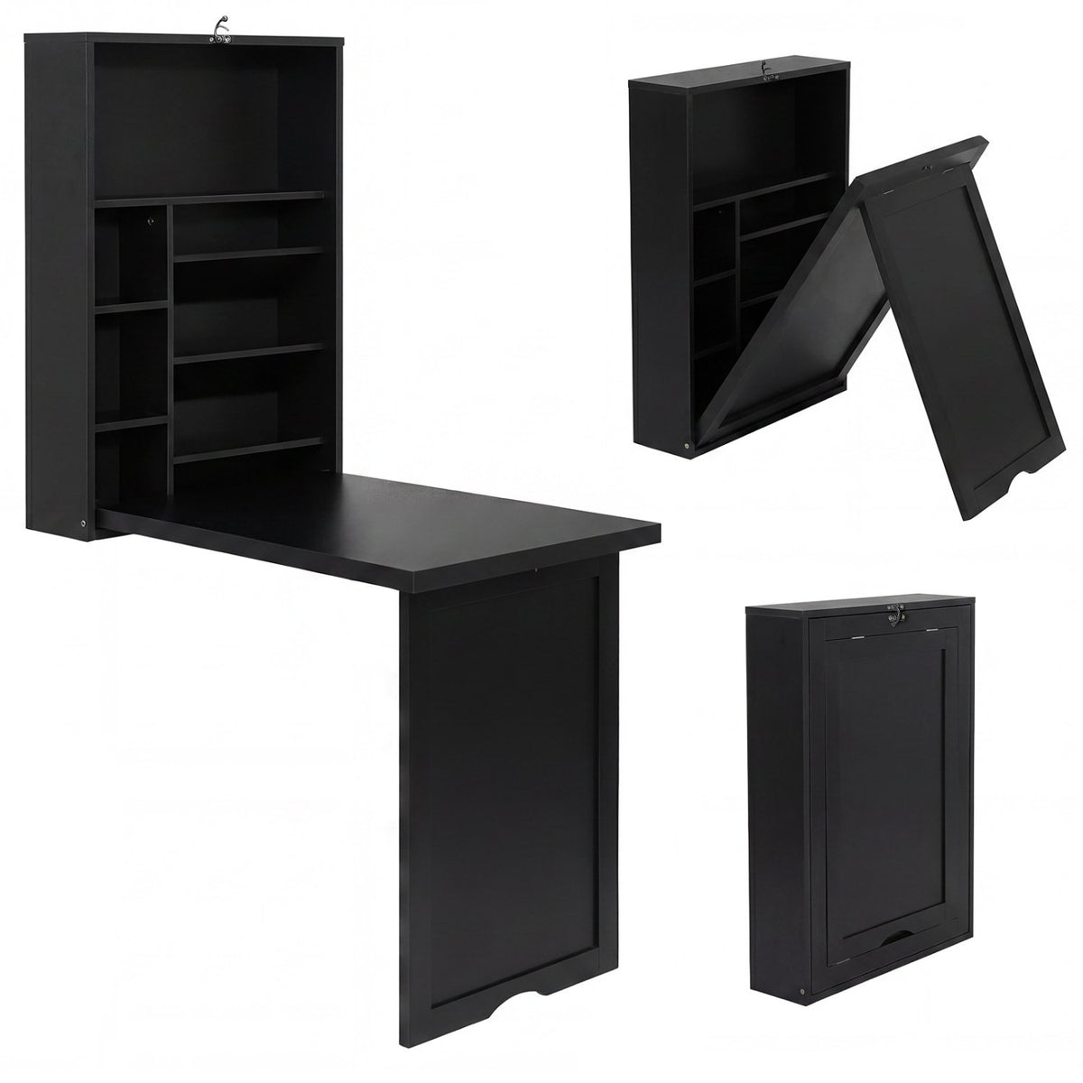 Wall Mounted Fold-Out Convertible Floating Desk Space Saver-Black