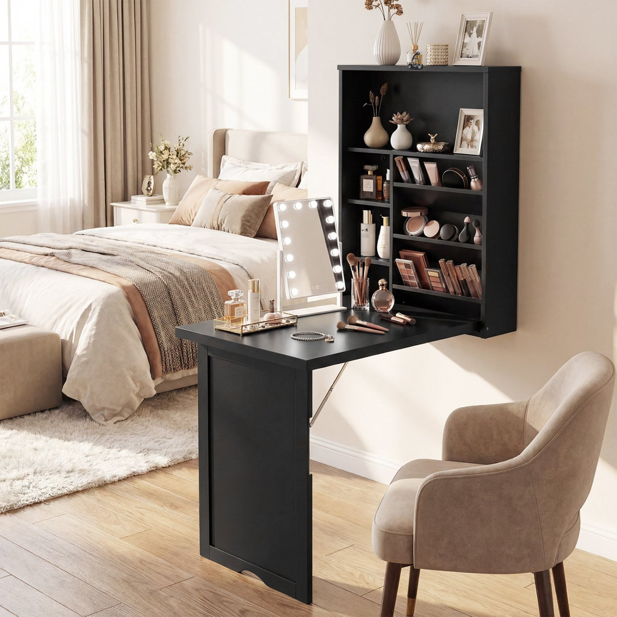 Wall Mounted Fold-Out Convertible Floating Desk Space Saver-Black view 2