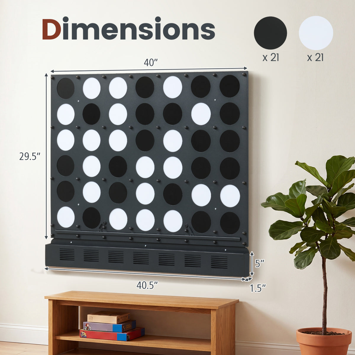 Wall-mounted Jumbo 4-in-a-Row Game with Acrylic Discs-Black view 5