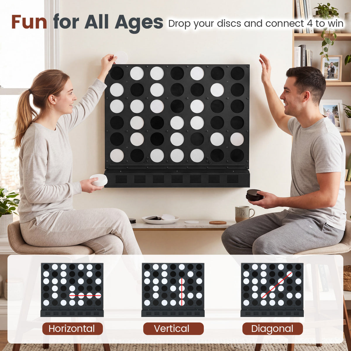 Wall-mounted Jumbo 4-in-a-Row Game with Acrylic Discs-Black view 7