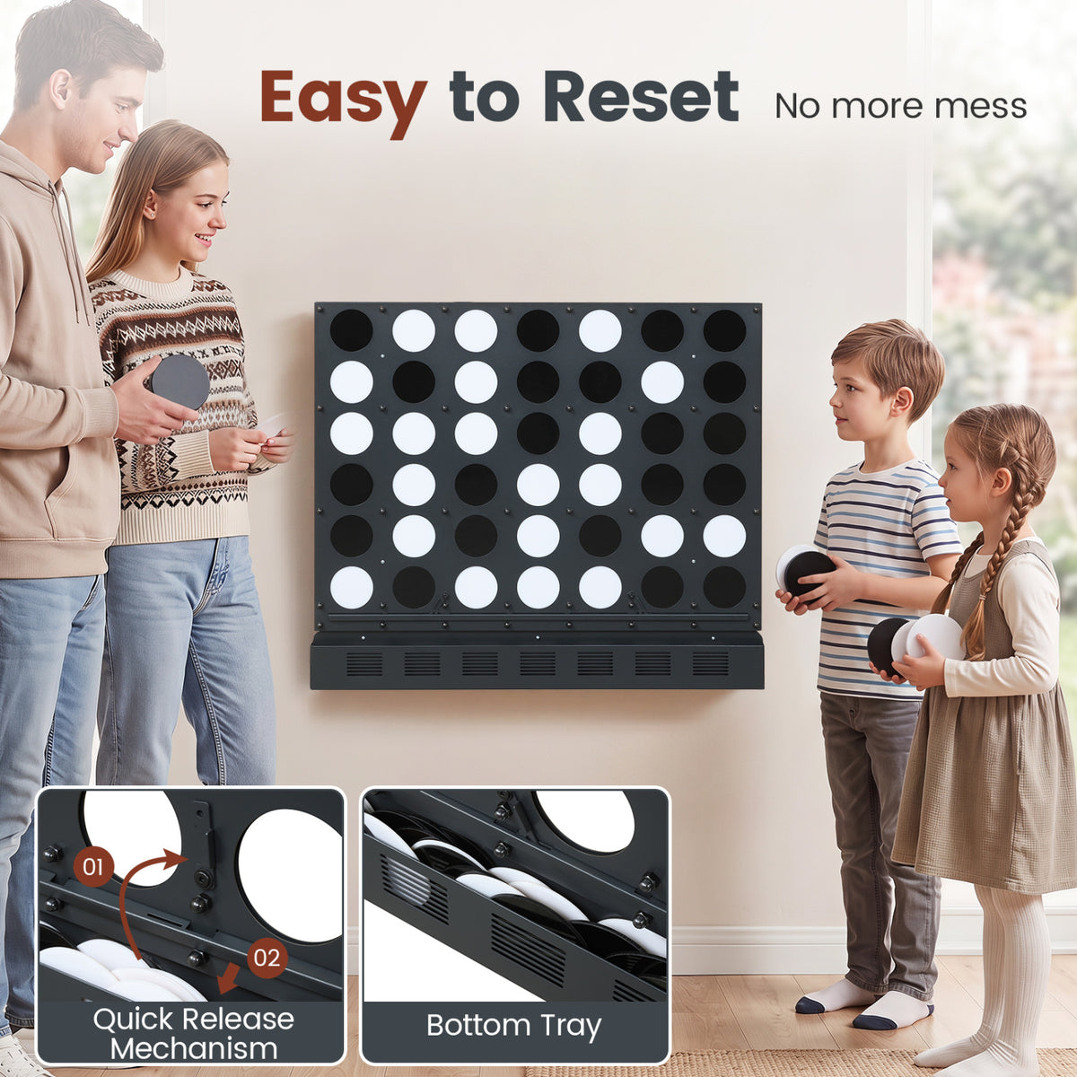 Wall-mounted Jumbo 4-in-a-Row Game with Acrylic Discs-Black view 8