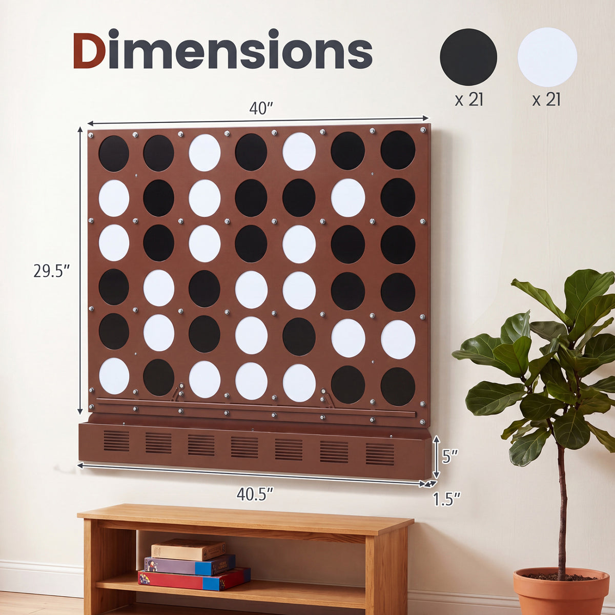 Wall-mounted Jumbo 4-in-a-Row Game with Acrylic Discs-Walnut view 5