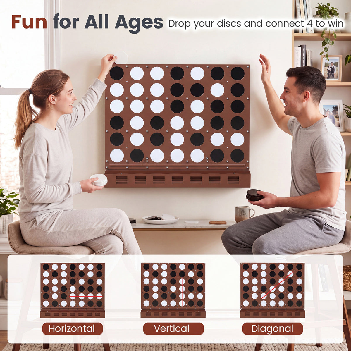 Wall-mounted Jumbo 4-in-a-Row Game with Acrylic Discs-Walnut view 7