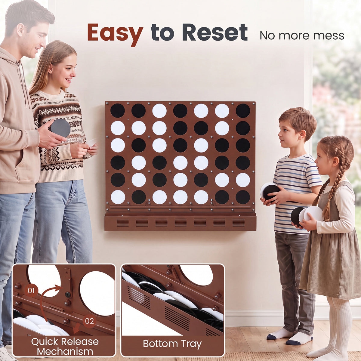 Wall-mounted Jumbo 4-in-a-Row Game with Acrylic Discs-Walnut view 8