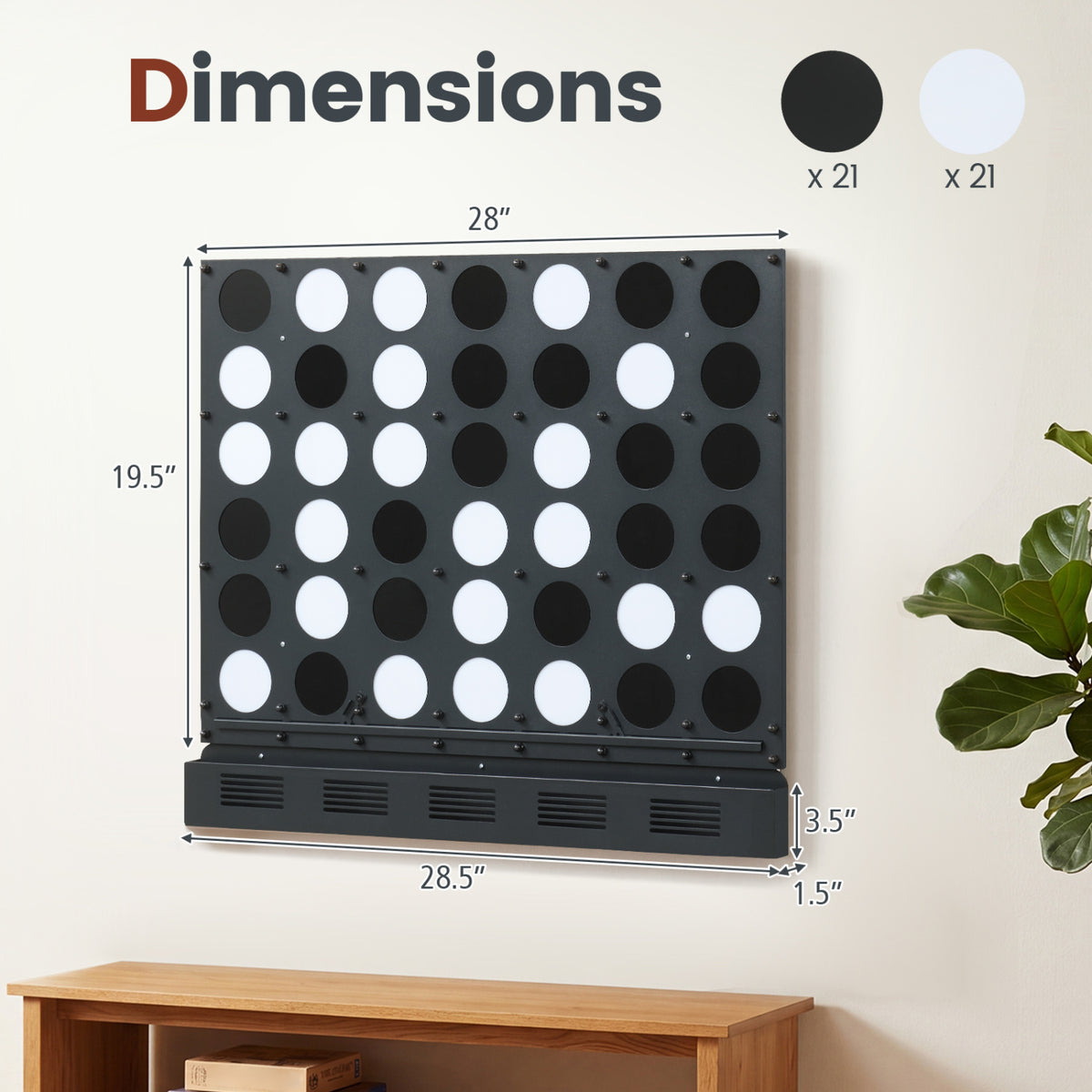 Wall-mounted Metal Connect-4 Game with Acrylic Discs-Black view 5