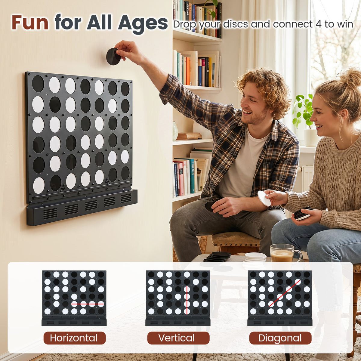 Wall-mounted Metal Connect-4 Game with Acrylic Discs-Black view 7