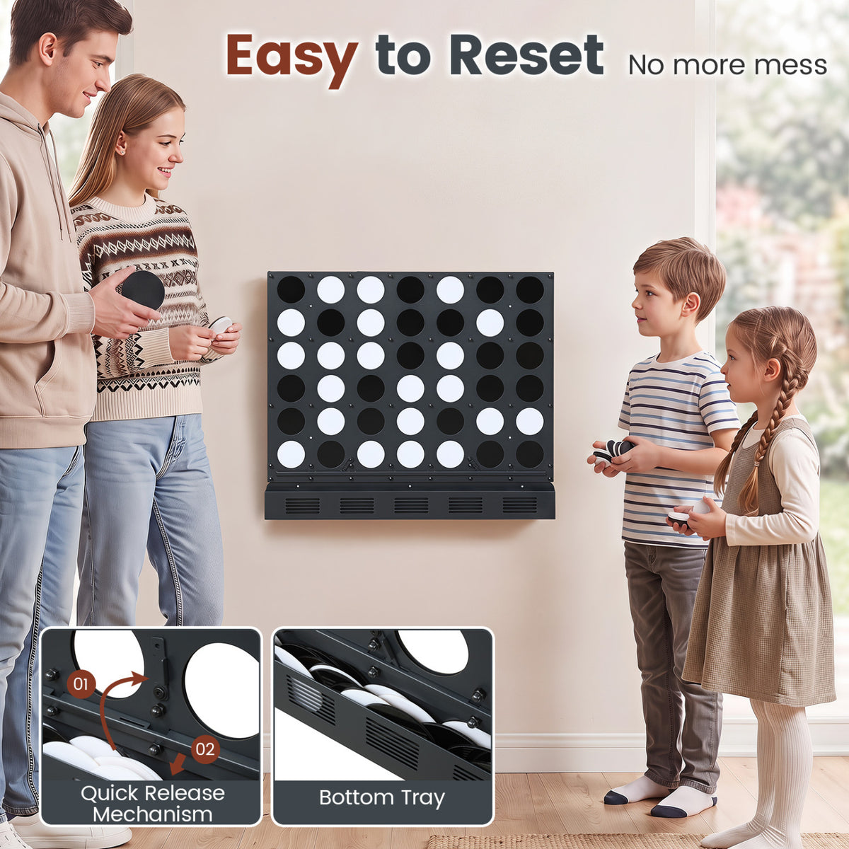 Wall-mounted Metal Connect-4 Game with Acrylic Discs-Black view 8
