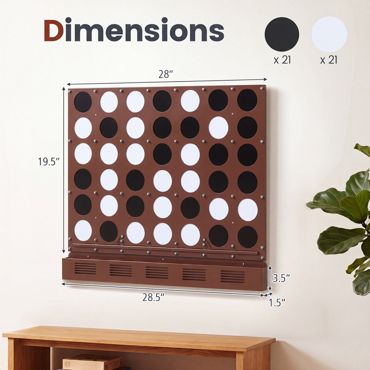 Wall-mounted Metal Connect-4 Game with Acrylic Discs-Walnut view 5