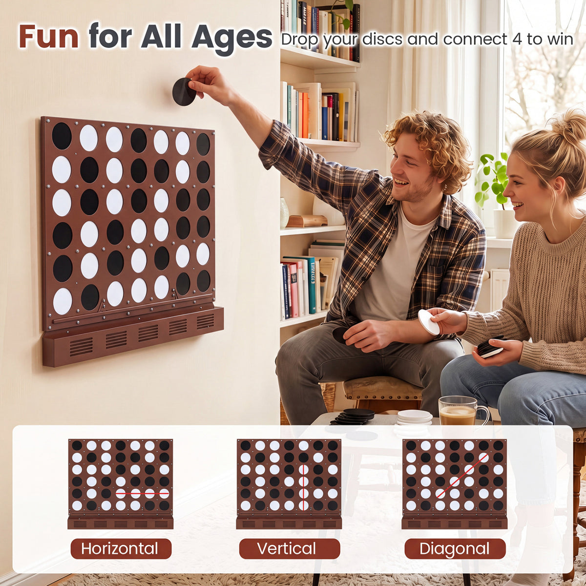 Wall-mounted Metal Connect-4 Game with Acrylic Discs-Walnut view 7
