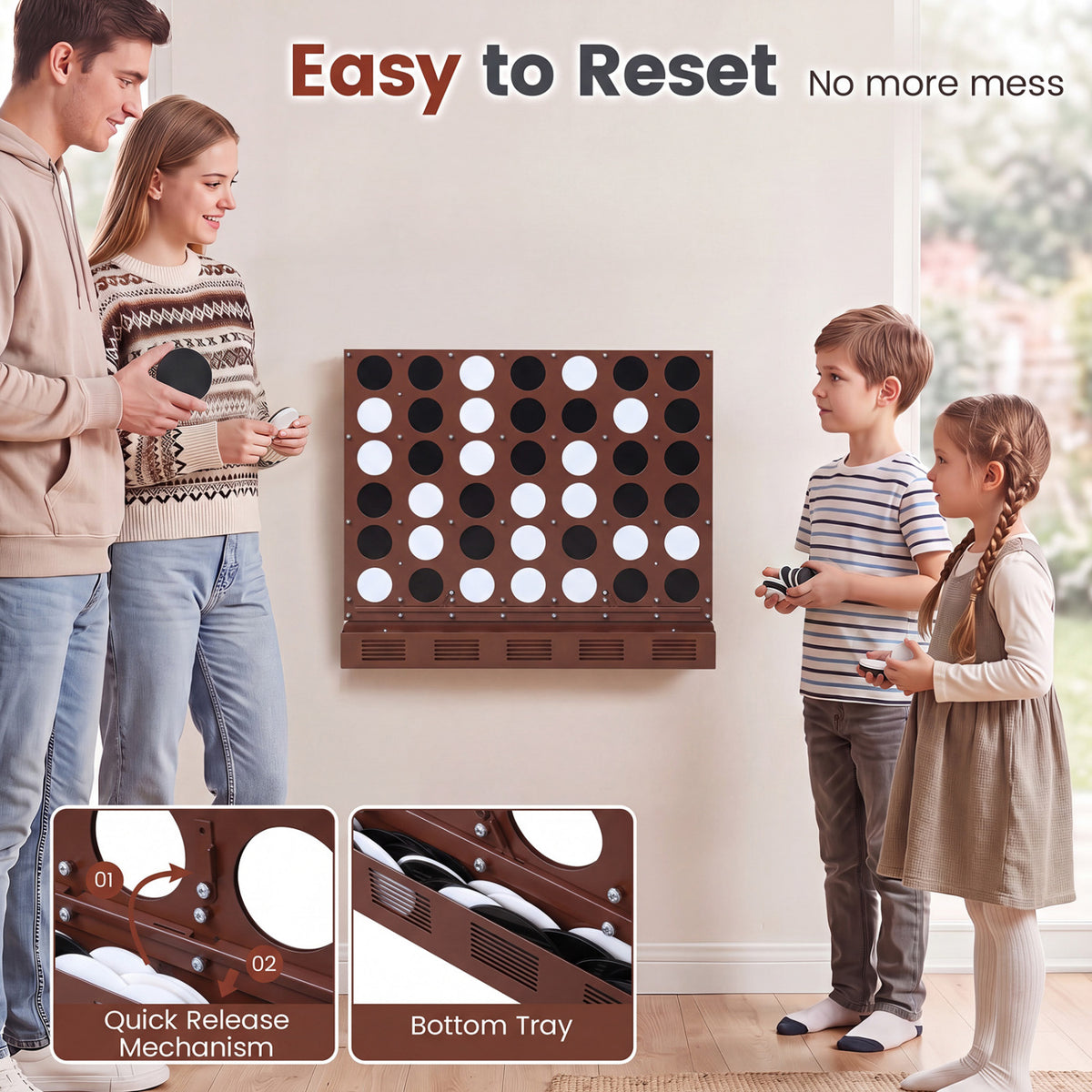 Wall-mounted Metal Connect-4 Game with Acrylic Discs-Walnut view 8