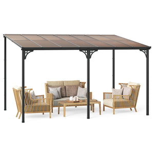 Wall-Mounted Patio Gazebo Large Outdoor Hardtop Pergola with Sloped Polycarbonate Roof-Black view 4
