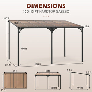 Wall-Mounted Patio Gazebo Large Outdoor Hardtop Pergola with Sloped Polycarbonate Roof-Black view 5