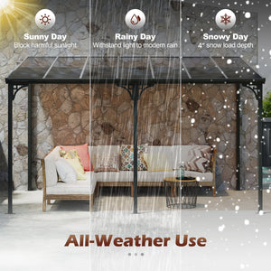 Wall-Mounted Patio Gazebo Large Outdoor Hardtop Pergola with Sloped Polycarbonate Roof-Black view 7