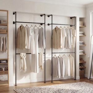 Wall Mounted Pipe Clothing Rack with 2 Hanging Rods-Black view 3