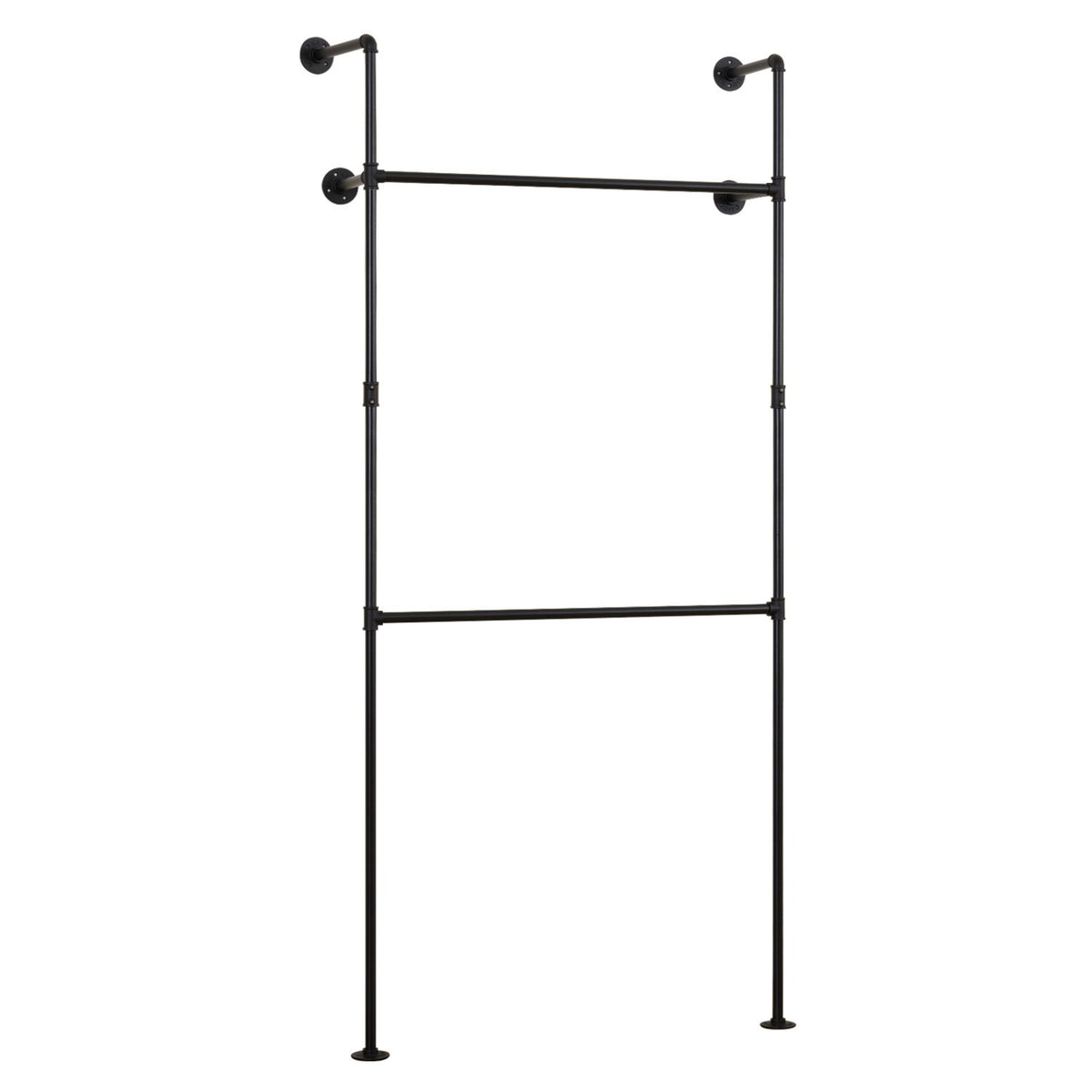 Wall Mounted Pipe Clothing Rack with 2 Hanging Rods-Black view 4